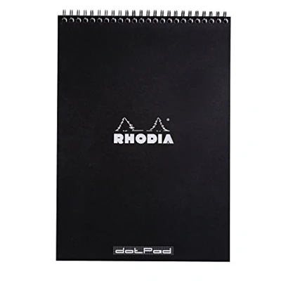 Obrázek Rhodia 185039C Note Pad s dvojitou spirálou, DIN A4, Dot Grid, 80 g, 21 x 29,7 cm, listů, černá