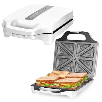 Obrázek MPM MOP 35 Sandwichmaker Toaster für 8 dreieckige Sandwiches/Panini Antihaftbeschichtete Platten Automatische Temperaturregelung Elektrisch 1600 W Weiß und Silber