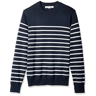 Obrázek Amazon Essentials Herren Pullover mit Rundhalsausschnitt (in Übergrößen erhältlich), Dunkles Marineblau Weiß Streifen, M