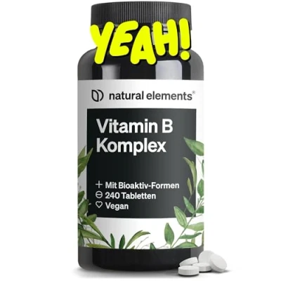 Obrázek Komplex vitaminu B 240 tablet s 8 esenciálními vitamíny a kofaktory bioaktivními formami veganské, vysoká dávka laboratorně testováno
