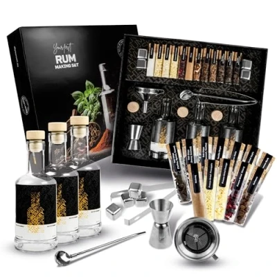 Obrázek DIBYS Rum Selber Machen Set vč. 12 přírodních botanicálů a příslušenství zkušební sada rumu jako pěkná dárková pro milovníky Tasting DIY stavebnice se 4 recepty