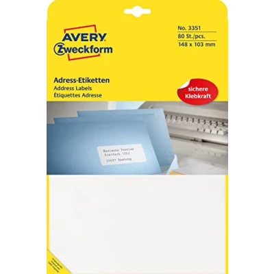 Obrázek AVERY Zweckform 3351 adresní etikety (matný papír, 80 etiket, 148 x 103 mm, 20 listů) bílá