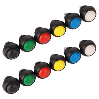 Obrázek GTIWUNG 12 Stück Mini Momentary Push Button Schalter, 12mm Momentanen Druckschalter, DruckTaster, ON OFF Wasserdicht Druckknopf für Auto Boot Arduino DIY, Rund, 6 Farben