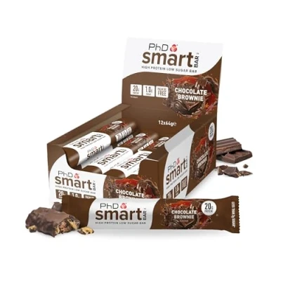 Obrázek PhD Nutrition Smart Bar Protein tyčinka 12 x 64 g čokoláda Brownie High Snack s 20 bílkovinami a malým množstvím cukru, makro přátelské proteinové tyčinky