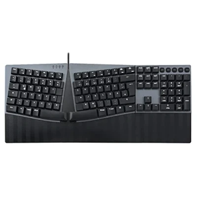 Obrázek Perixx PERIBOARD 535BR kabelová ergonomická mechanická klávesnice plochá tlačítka s hnědými spínači programovatelné funkce kompatibilní Windows a Mac OS X německá QWERTZ
