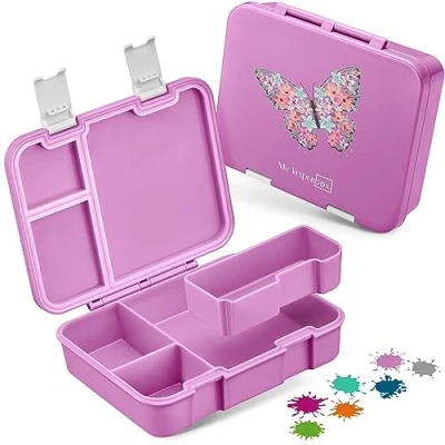 Obrázek My Vesperbox Jin Bento box pro děti Krabička na oběd extrémně robustní chléb ideální do školky a školy (růžová motýl)