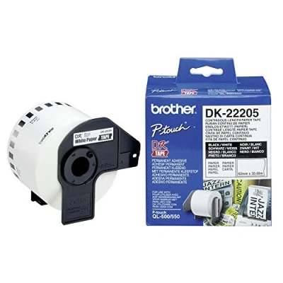 Obrázek Brother DK 22205 technologie tepelného tisku černá/bílá, 30,48 m/62 mm