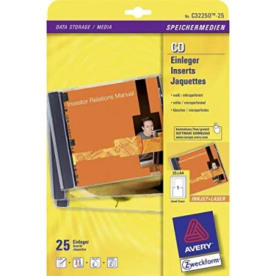 Obrázek laserAvery účelná forma, C32250 25, 25 listů, CD speciální povrchová vrstva, mikroperforace, injektáž, hodí se + laser kopírka, 185 g, 151 x 118 mm, bílá