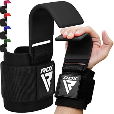 Obrázek RDX Tažná pomůcka, háky, silový trénink, 8 mm polstrované, ochrana zápěstí, profesionální kulturistika, rukojeť pro zvedání závaží, fitness, powerlifting Weight Lifting Hook, muže i ženy,
