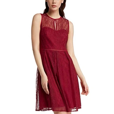 Obrázek APART Fashion Dámské Cream Nude Light Peach Gold Burgundy šaty, červená (Burgundy)