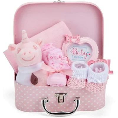 Obrázek Box Shop Baby party dívčí dárek 7 dárková sada, pro novorozence, k narození růžová