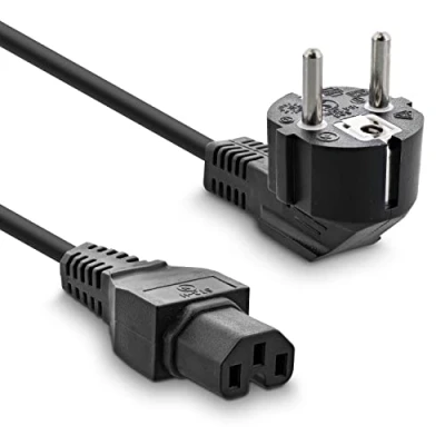 Obrázek InLine Netzkabel Schukostecker gewinkelt auf Warmgeraetestecker C15 schwarz 1m