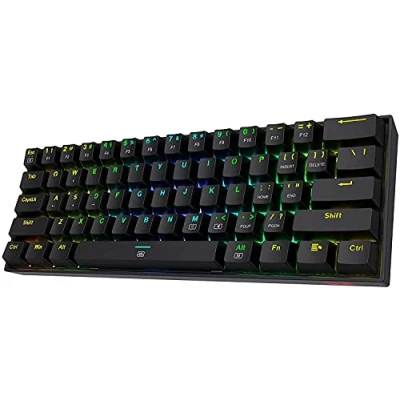 Obrázek Redragon K630 Dragonborn 60% kabelová RGB herní klávesnice, 61 kláves, kompaktní mechanická klávesnice s lineárním červeným spínačem, podpora pro ovladače Pro, černá