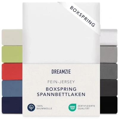Obrázek Dreamzie Prémiové napínací prostěradlo 180 x 200 cm 37 výška boku také pro boxspring postele &amp; vodní postel 100% žerzejová bavlna, 150 g/m²