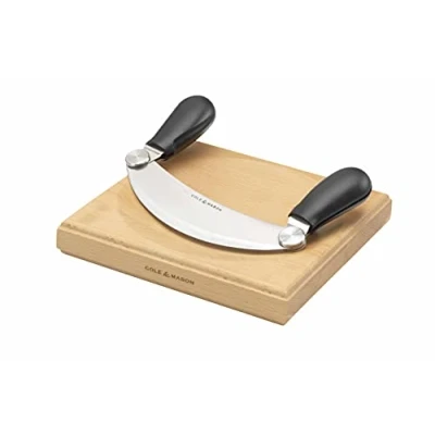 Obrázek Cole &amp; Mason H105549 Woodhall nůž na kolébku a prkénko, sekáček bylinky Rocker / kráječ čerstvých bylin, ušlechtilá ocel/dřevo
