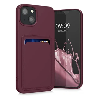 Obrázek kwmobile pouzdro na mobil kompatibilní s Apple iPhone 13 přihrádkou karty v červené barvě