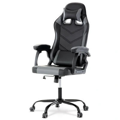 Obrázek Herní křeslo, šedá a černá ekokůže, houpací mech., opěrák 135 KA L626 GREY