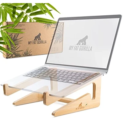 Obrázek MY FAT GORILLA stojan na notebook z bambusu, pro 10 15 palců, MacBook, držák notebook, dřevěný zvýšený vertikální příslušenství