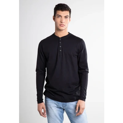 Obrázek Urban Classics Henley Top s dlouhým rukávem, Muži, Velikost: Large, Black