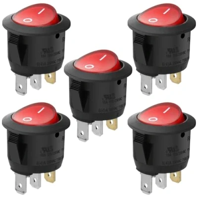 Obrázek Heschen Runder Wippschalter EIN AUS SPST 3 Klemmen Rotes Licht 10A 250VAC 5Pack