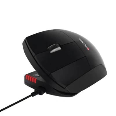 Obrázek Contour Unimouse Oceněná ergonomická počítačová myš s podložkou palce Kabelová Vertikální pro leváky nastavitelný úhel 35 70 stupňů 6 tlačítek + rolovací kolečko Windows Mac