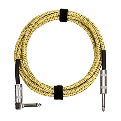 Obrázek Amazon Basics Pomocný kabel pro elektrickou kytaru, basy, klávesy, pletené, pravoúhlý konektor 6,35 mm, bezhlučný, 3 m, žlutý a hnědý