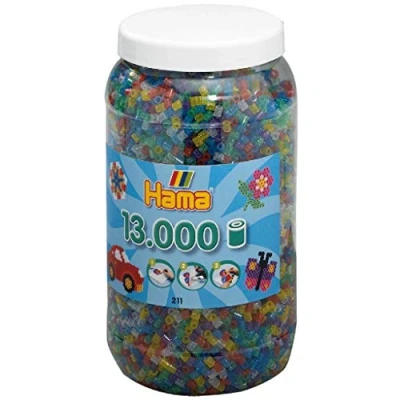 Obrázek Hama Perlen 211 54 Nažehlovací korálky XXL dóza s cca 13. 000 pestrými midi pro kutily průměrem 5 mm v průhledné směsi třpytek, kreativní zábava malé i velké