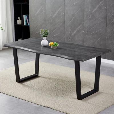 Obrázek Stůl jídelní, 180x90x75 cm, MDF deska, dekor šedý dub, kovová nohy ve tvaru U, černý matný lak HT F4218 GREY