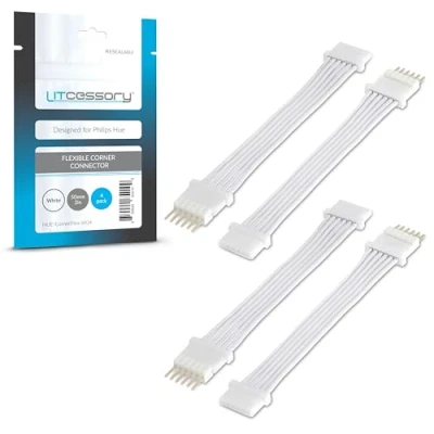Obrázek Litcessory Flexibilní rohová spojka/prodlužovací kabel pro Philips Hue Lightstrip Plus (50 mm, 4 kusy, bílý MIKRO 6 POLIG V4)