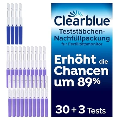 Obrázek Clearblue Dětský monitoring fertility / cykluscomputer doplňovací balení, 33 testů (30x test ovulace plodnosti pro ženy k určení a 3x těhotenský test)