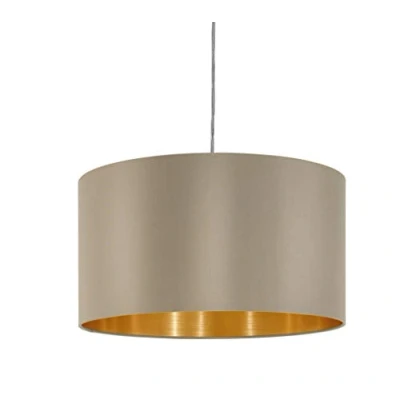 Obrázek EGLO Závěsná lampa Maserlo, 1 plamenné textilní závěsné svítidlo, svítidlo z kovu ve stříbrné barvě a látka v taupe, zlatá, objímka E27, Ø 38 cm