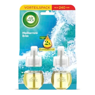 Obrázek Air Wick náplň do vonné zástrčky DUO vůně: Středomořský vánek svěží pokojová vůně zásuvky 2x 19 ml s vonným olejem
