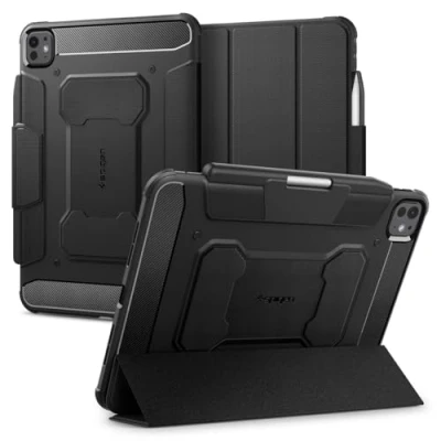 Obrázek Spigen Rugged Armor Pro pouzdro iPad 11 palců 5. Generace M4 (2024) Case s držákem na pero auto funkce spánku/probuzení nárazuvzdorné ochranné veganským velolederem černé