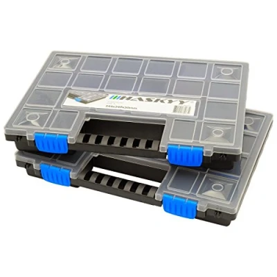 Obrázek HASKYY Kufr na sortiment box 2x organizér XL rozdělený a stohovatelný 345 x 249 50 mm Skříň drobné díly bedna nářadí šroubovací odkládací přihrádky