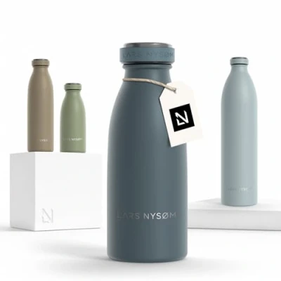 Obrázek LARS NYSØM Láhev na pití z ušlechtilé oceli 350 ml, 500 750 1 l, 5 litrů Termoska vhodná pro sycené kyseliny vodu odolná proti vytečení sport, outdoor, do školy (kamenná