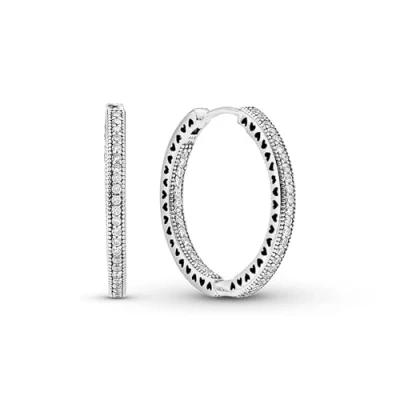 Obrázek Pandora Signature kreolky třpyt a srdíčka, 14karátové pozlacené růžovým zlatem, s čirými kubickými zirkony, 20 mm, Stříbro, Kubická zirkonie