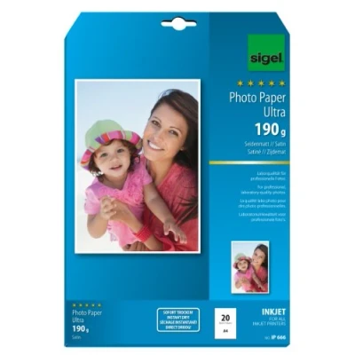Obrázek SIGEL IP666 InkJet fotopapír Ultra, A4, 20 listů, hedvábně matný, extrémně odolný proti světlu, 190 g