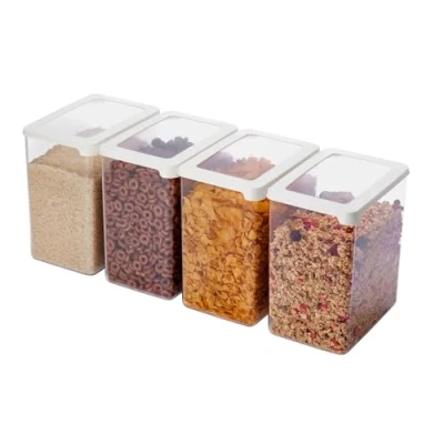 Obrázek SmartStore Vorratsdosen 3,5L 4er Set 20% bio basiertes Plastik Aufbewahrungsbox mit Deckel, BPA frei, Spülmaschinenfest Stapelbare Küche Organizer 12.5 x 18 20cm