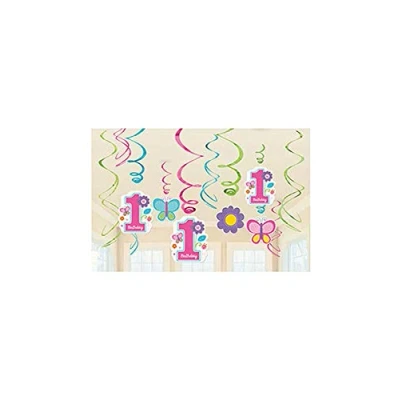 Obrázek Amscan 670367 Dekorační spirála Sweet Birthday Girl, 12 kusů, papír, 1. narozeniny, závěsná dekorace