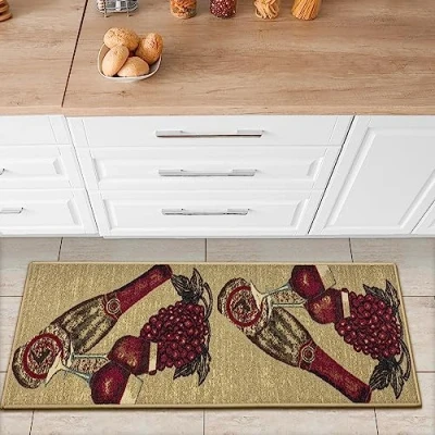 Obrázek Ottomanson Siesta kolekce Kuchyňský kobercový běhoun s gumovou zadní stranou a designem vína, 50 cm x 150 cm, béžové víno