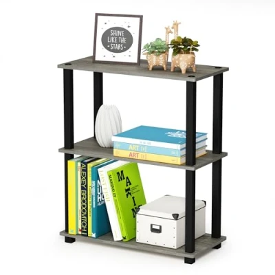 Obrázek Furinno Compact Regalständer mit 3 Ablageflächen, holz, Französische Eiche Grau/Schwarz, 28.96 x 75.18 cm, Vierkantrohr