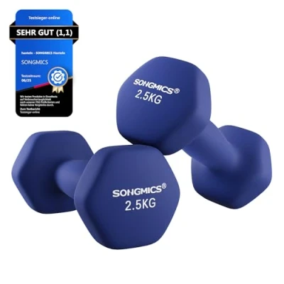 Obrázek 2dílná sada činek od Songmics, 0,5 kg, 1 1,5 2 3 4 kg a 5 krátké gymnastické činky obalené vinylem v různých hmotnostech barvách