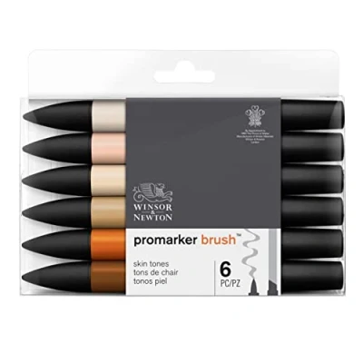 Obrázek Winsor &amp; Newton 0290127 ProMarker štětec na kreslení, kaligrafii, design a rozvržení, kreslení beze šmouh s klínovým štětcovým hrotem) sada 6 barev odstínů pleti