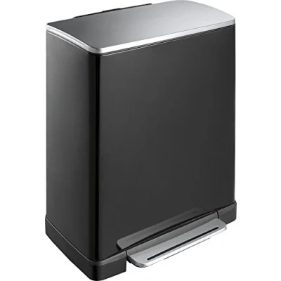 Obrázek EKO E Cube pedálový odpadkový koš 50 l kov (34,5 x 65 cm, tlumicí systém, bez otisků prstů, Stay Open, fixace odpadkového sáčku), matná černá