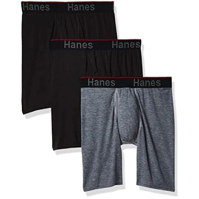 Obrázek Hanes Herren Men&#039;s Comfort Flex Fit Long Leg Total Support Pouch Boxer Briefs, 3 pack Slip, Grau/Schwarz Langes Bein, M EU
