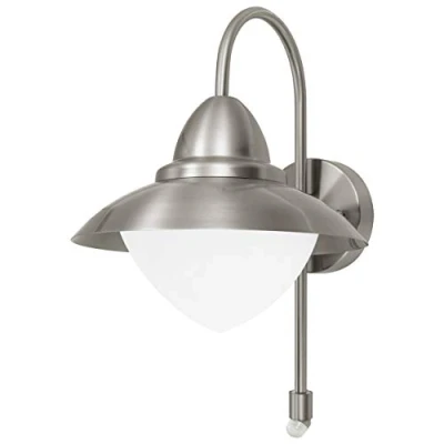 Obrázek EGLO venkovní nástěnná lampa Sidney, 1 plamenné svítidlo, nástěnné svítidlo se senzorem z ušlechtilé oceli, sklo: bílá, opálově matná, stříbrná, objímka E27, vč. detektoru pohybu, IP44