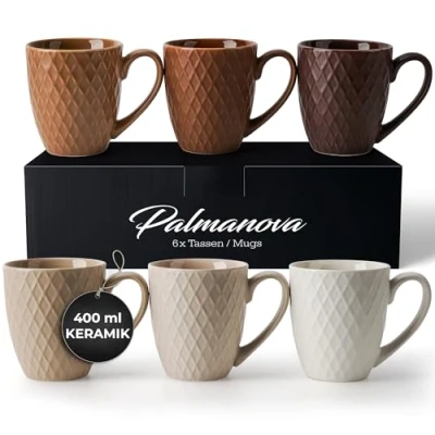 Obrázek MIAMIO 6 x 400 ml sady šálků na kávu/hrnky moderní keramický šálek matný kávu velký kolekce Palmanova (béžová)
