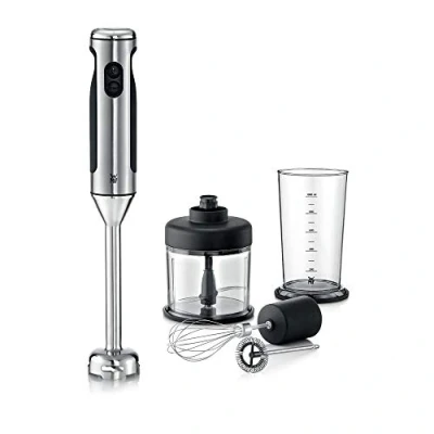 Obrázek WMF Lineo sada tyčového mixéru 5dílná, tyčový mixér, šlehací metla, napěňovač mléka, drtič, 700 W, kouzelná hůlka vč. nádoby na mixování 1l, nerezová ocel matná