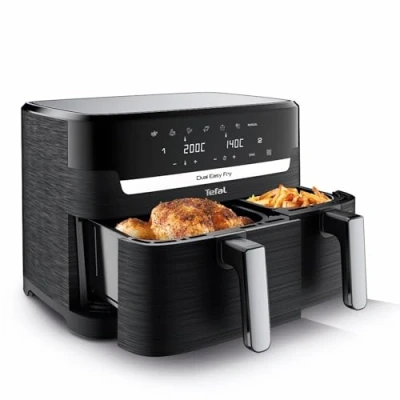 Obrázek Tefal Dvoukomorová horkovzdušná fritéza EY9018 Dual Easy Fry objem 5,2/3,1 l dvě nezávislé zásuvky 7 automatických programů energeticky úsporné černá