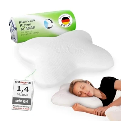 Obrázek Ortopedický polštář pro spaní na boku ACAMAR s potahem Aloe Vera HWS Podpůrný krk Ergonomická paměťová pěna proti bolesti šíje wellness jádro bambusovým aktivním uhlím Aktivní